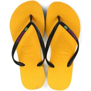 Havaianas Slippers Kids Flipflops Brasil Logo Geel met zwart Maat:25/26