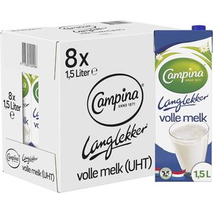 Campina Langlekker Volle Melk Houdbaar - 8 x 1.5 L - Voordeelverpakking