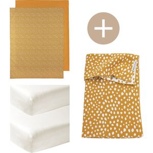 Meyco Baby Cheetah wiegdeken + 2-pack wieglakens + 2-pack hoeslakens wieg - honey gold - 75x100cm