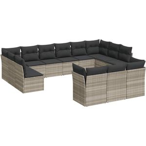 vidaXL Loungeset - Loungesets - Tuinset - Tuinbank - 13-delige Loungeset met kussens poly rattan lichtgrijs