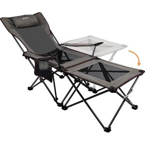 Opvouwbare draagbare campingstoel met bekerhouder, afneembaar bijzettafeltje en draagtas, beige
