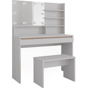 Vicco Kaptafel Emma, Wit, cm met spiegelplank, bankje & LED-verlichting