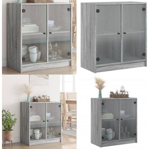 vidaXL Bijzetkast met glazen deuren 68x37x75,5 cm grijs sonoma eiken - Bijzetkast - Bijzetkastje - Bijzetkast - Accenttafel