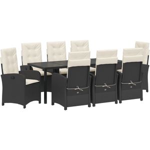 vidaXL - 9-delig - tuin - set - met - kussens - zwart - poly - rattan