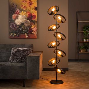 Landelijke vloerlamp Hover | 8 lichts | charcoal | grijs | zwart | 162 cm hoog | staande lamp / woonkamer lamp | modern / sfeervol design