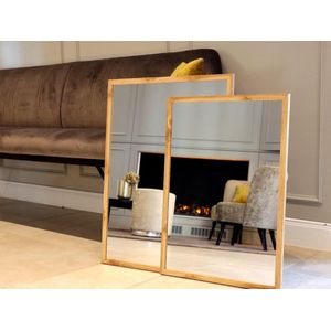 Spiegel - Hoogwaardige wandspiegel (55 x 75 cm) - Vierkant - Frame naturel hout/MDF - Moderne spiegel - Blijvend roestvrij