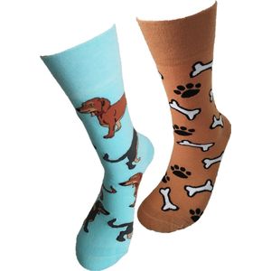 Verjaardag cadeau - Teckel sokken - vrolijke sokken - valentijn cadeau - aparte sokken - grappige sokken - leuke dames en heren sokken - moederdag - vaderdag - Socks waar je Happy van wordt - Maat 36-41