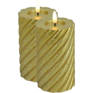 Countryfield Luxe LED kaars/stompkaars - 2x - goud - D7,5 x H12,5 cm - timer - twirly