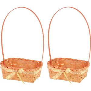 8x stuks rieten mandjes oranje vierkant met hengsel 39 cm - Opbergen -  Decoratie manden gevlochten riet