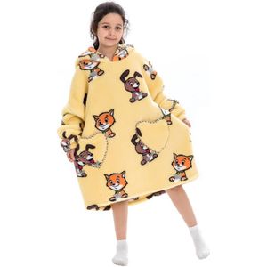 Katjes & puppiesfleece hoodie deken met mouwen kind – fleece poncho kind – plaid met mouwen - kids 8/12 jaar – maat 134/158 – lengte 75 cm - chillen – Warm & zacht – relax outfit kids – geel - Badrock