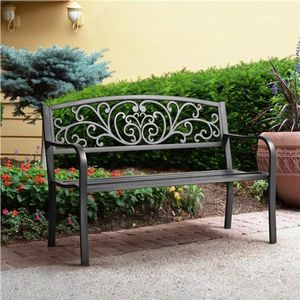 Tuinbank, metaal, weerbestendig, parkeerbank, ijzeren bank, rusttank voor 2-3 zits, vintage zitbank met rugleuning, armleuning voor tuin, balkon en terras, zwart
