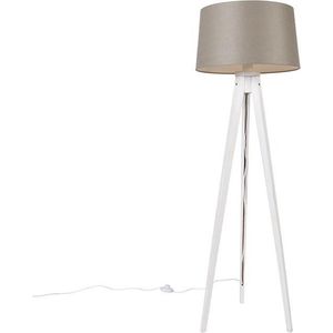 QAZQA tripod_classic - Klassieke Vloerlamp | Staande Lamp met kap - 1 lichts - H 136 cm - Taupe - Woonkamer | Slaapkamer