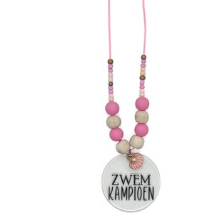 Zwemdiploma Ketting - Zwemdiploma Cadeautje - Cadeau - Zwemkampioen - Roze met Schelp - Meisjes - Zwemdiploma Gehaald!