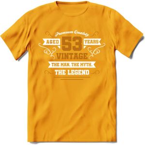 53 Jaar Legend T-Shirt | Goud - Wit | Grappig Verjaardag en Feest Cadeau Shirt | Dames - Heren - Unisex | Tshirt Kleding Kado | - Geel - XXL