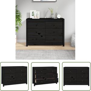 The Living Store Dressoir 100x40x72 cm massief grenenhout zwart - Dressoir - Hout - Grenenhout - Black Furniture - Vintage Dresser