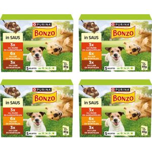 Bonzo Maaltijdzakjes in Saus - Hondenvoer Natvoer - Rund Kip & Lam - 48 x 85 g