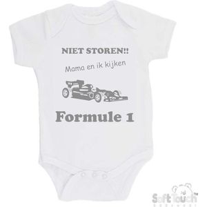 100% katoenen Romper ""Niet storen!! Mama en ik kijken Formule 1"" Unisex Katoen Wit/grijs Maat 56/62