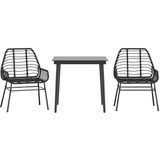 vidaXL - 3-delige - Tuinset - poly - rattan - glas - zwart