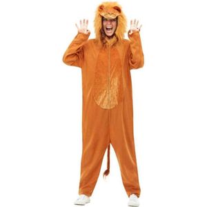 Smiffy's - Leeuw & Tijger & Luipaard & Panter Kostuum - Koning Van De Dieren Oranje Leeuw Jumpsuit Kostuum - Bruin - Large - Carnavalskleding - Verkleedkleding