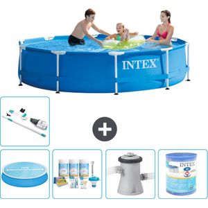 Intex Rond Frame Zwembad - 305 x 76 cm - Blauw - Inclusief Solarzeil - Onderhoudspakket - Zwembadfilterpomp - Filter - Stofzuiger