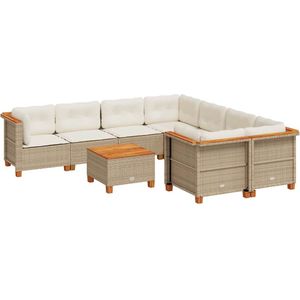 vidaXL 9-delige Loungeset poly rattan beige