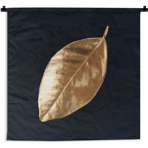 Wandkleed Golden leaves vierkant - Goud blad met een zwarte achtergrond Wandkleed katoen 150x150 cm - Wandtapijt met foto