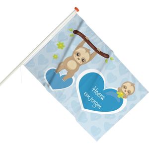 Geboortevlag Baby Luiaard hangend aan tak | Vlaggen | Hoera een jongen | Geboortebord voor buiten in de tuin | Geboorte jongen