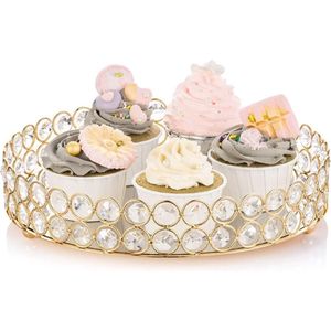 Spiegelend decoratief metalen dienblad, kaarsenhouder, slang cupcake dienblad, tafelblad, fruitdienblad, cosmetica/sieradenorganisator, rond