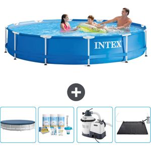 Intex Rond Frame Zwembad - 366 x 76 cm - Blauw - Inclusief Afdekzeil - Onderhoudspakket - Zwembadfilterpomp - Solar Mat