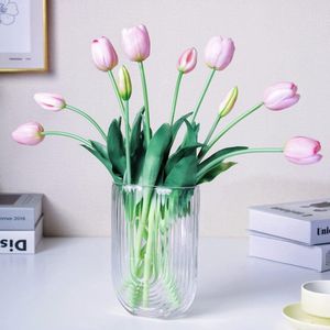 16 inch Premium Real Touch Nep Tulpen Kunstbloemen met knoppen, flexibele steel gemakkelijk te vormen, Faux Tulpen voor Home Decor Indoor (Vaas niet inbegrepen), 10-Pack Set Piggy Pink