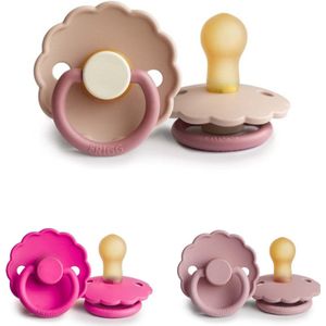 Frigg Daisy Fopspeen set 3 stuks Fuchsia,Baby Pink en Bloom Peony 0-6 maand maat 1