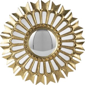 HAES DECO - Bolle ronde Spiegel met versierde rand - Kleur Goudkleurig - Formaat Ø 38x3 cm - Materiaal Polyresin / Glas - Wandspiegel, Spiegel rond, Convex Glas