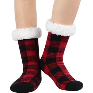 JAXY - Huissokken Dames - Verwarmde Sokken - Anti Slip Sokken - Huissokken - Bedsokken - Warme Sokken - Kerstcadeau Voor Vrouwen - Thermosokken - Dikke Sokken - Fluffy Sokken - Kerstsokken Dames en Heren - Patroon Rood