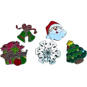 Kerst Pin Broche Steek Pin Set 5 Stuks 2.6 cm / 2.3 cm / Rood Groen Wit Zilver