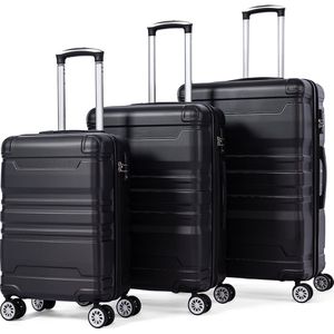 Kofferset - Koffer Set - 3 Delig - Reiskoffer set -Trolleyset - Reiskoffer met wielen - 38L+60L+98L - ABS - Handbagage - Reiskoffer groot -ZWART