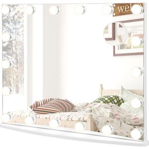 Hollywood Make-up Spiegel met Verlichting, Kapspiegel met 18 Dimbare LED Lampen, 3 Lichte Kleuren en 4 Helderheid, Make-up Spiegel met Extra Vergrotende Spiegel, Tafelblad & Wandgemonteerd