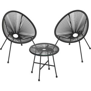 MIRA Home - Tuinset - Tuinmeubel - Tuin - Set van 3 - Gepoedercoat staal - Zwart - 64x65x77