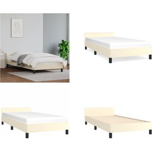 vidaXL Bedframe met hoofdbord kunstleer crèmekleurig 90x200 cm - Bedframe Met Hoofdbord - Bedframes Met Hoofdborden - Bedframe - Bed