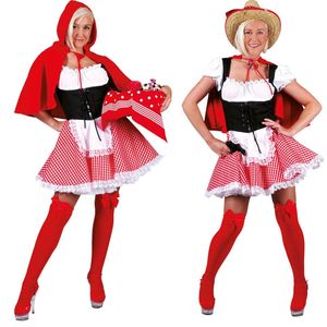 Funny Fashion - Roodkapje Kostuum - Rood Rodeo Kapje - Vrouw - Rood - Maat 32-34 - Carnavalskleding - Verkleedkleding