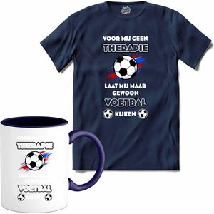 Oranje voetbal leeuw - WK en EK voetbal kampioenschap - koningsdag en Koninginnedag feest kleding - T-Shirt met mok - Meisjes - Navy Blue - Maat 12 jaar