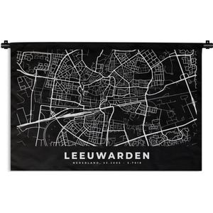 Wandkleed - Wanddoek - Kaart - Leeuwarden - Zwart - 90x60 cm - Wandtapijt