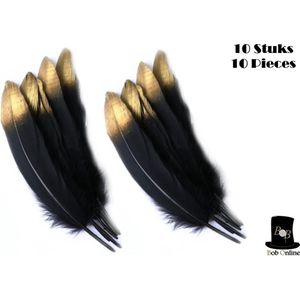 Bob Online ™ - 10 Stuks – Zwart en Goud – Doe-het-zelf Veren – Veren – Ganzenveren – Geschilderd Veren - Black & Gold DIY Feathers – Doe-het-zelf kerstversiering, ambachtelijke kleding, verjaardag, bruiloft enz. – Metallic Gold Tipped Feathers