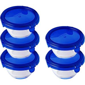 Pyrex - Cook & Go - Voedselcontainers - Schaaltjes met Deksel - Rond - 200ml - Set van 5 Stuks - Blauw