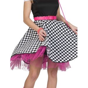 Funny Fashion - Rock & Roll Kostuum - Rockn Roll Rok Zwart Witte Blokjes Vrouw - roze - One Size - Carnavalskleding - Verkleedkleding