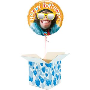 Helium Ballon Verjaardag gevuld met helium - Lachende chimpansee - Cadeauverpakking - Happy Birthday - Folieballon - Helium ballonnen verjaardag