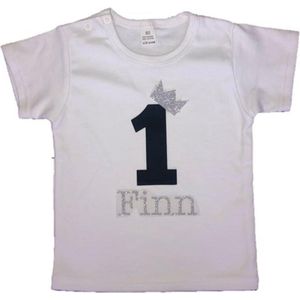 Verjaardags shirt, eigen naam, 1 jaar, zwart/zilver, verjaardag outfit, kinder t-shirt, jongens t shirt, jarig kind