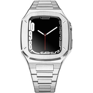 DrPhone AegisForge - 360 Graden Metalen Cover - Horlogeband - 45mm - CNC - Verander je Apple Watch 7/8/9 in Luxe Horloge - Zilver