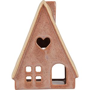 Clayre & Eef Theelichthouder Huis 11x7x14 cm Beige Roze Dolomiet Hart Waxinelichthouder