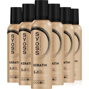 Syoss Keratin Haarmousse - Styling, Verzorging en Herstel - Veerkrachtiger en Gezonder Haar - Glans - Langdurige Controle - Voordeelverpakking - 6x250 ml