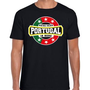 Have fear Portugal is here t-shirt met sterren embleem in de kleuren van de Portugese vlag - zwart - heren - Portugal supporter / Portugees elftal fan shirt / EK / WK / kleding L